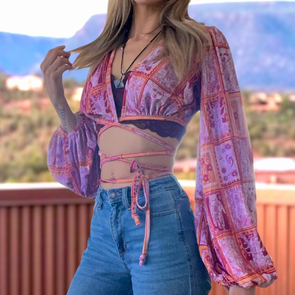 Urban Outfitters Florentina Tarot Print Wrap Top